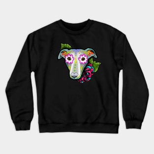 Greyhound - Whippet - Day of the Dead Sugar Skull Dog Crewneck Sweatshirt